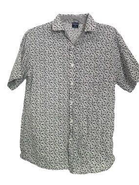 Men’s Linen Cotton Shirt Floral Black White Sz Small Short Sleeve Button Collar